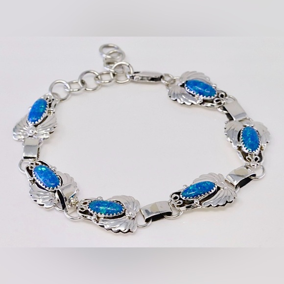 Authentic Navajo Blue Opal and Sterling Bracelet - Picture 3 of 4